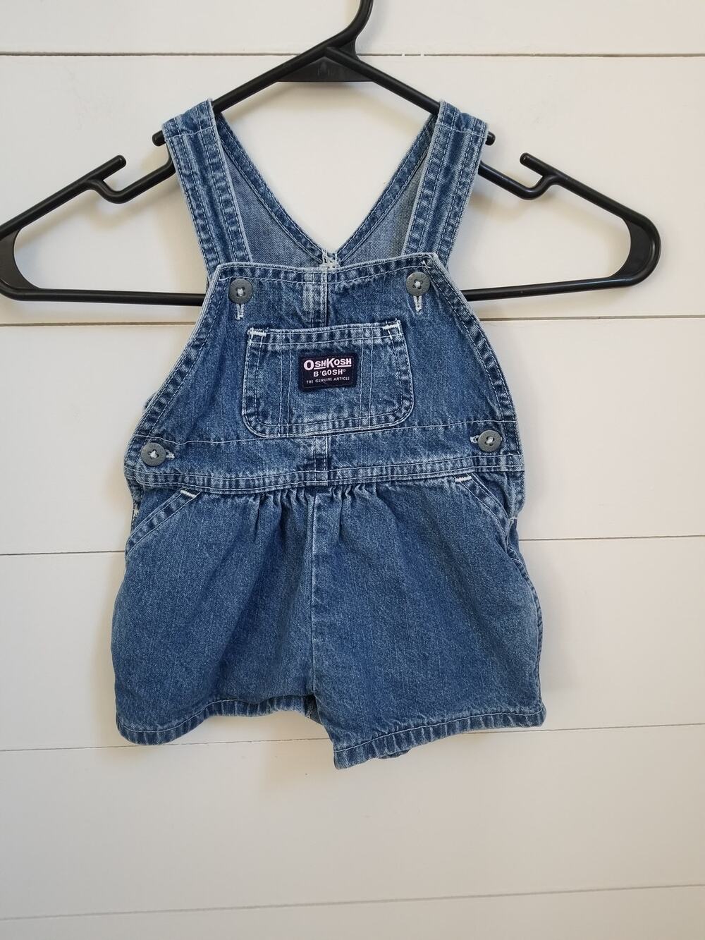 Vintage Osh Kosh B'Gosh Blue Denim Short Overalls 90's Y2K Sz L Toddler Vestbak